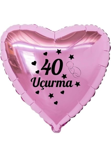 18 inç Pembe Renk Bebek Figürlü 40 Uçurma Temalı Kalp Folyo Balon