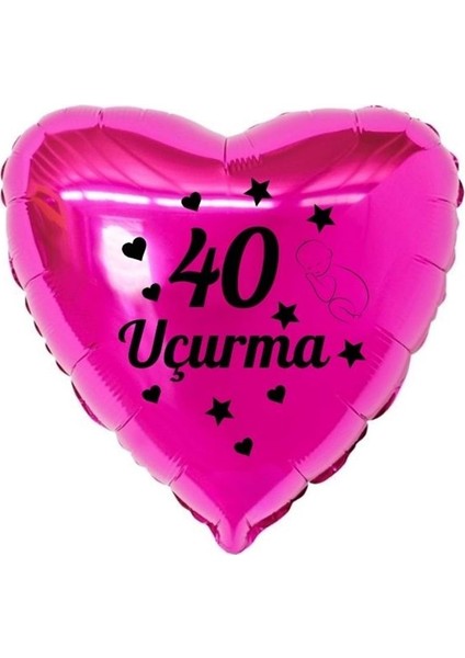 18 inç Fuşya Renk Bebek Figürlü 40 Uçurma Temalı Kalp Folyo Balon