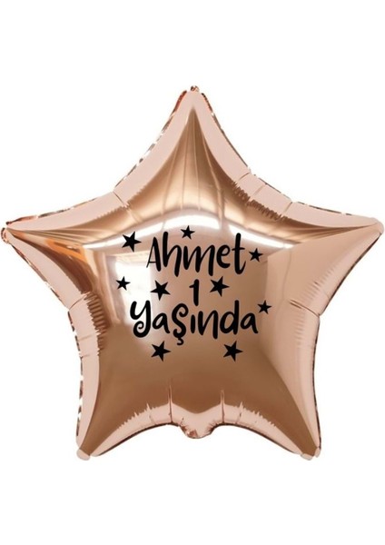 18 inç Rose Gold Renk Kişiye Özel Yaşında Yazılı Yıldız Figürlü Yıldız Folyo Balon