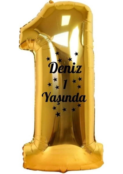 34 inç 1 Gold Renk Kişiye Özel 1 Yaşında Yazılı Rakam Folyo Balon
