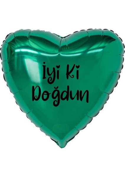 18 inç Yeşil Renk İyi ki Doğdun Yazılı Kalp Folyo Balon