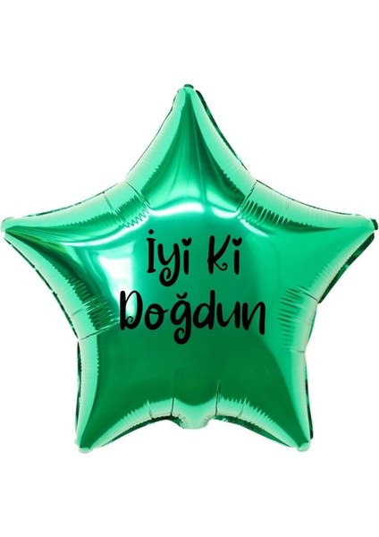 18 inç Yeşil Renk İyi ki Doğdun Yazılı Yıldız Folyo Balon