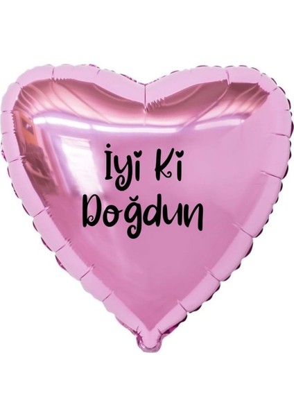 18 inç Pembe Renk İyi ki Doğdun Yazılı Kalp Folyo Balon