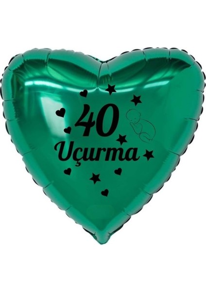 18 inç Yeşil Renk Bebek Figürlü 40 Uçurma Temalı Kalp Folyo Balon