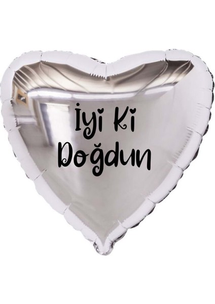18 inç Gümüş Renk İyi ki Doğdun Yazılı Kalp Folyo Balon