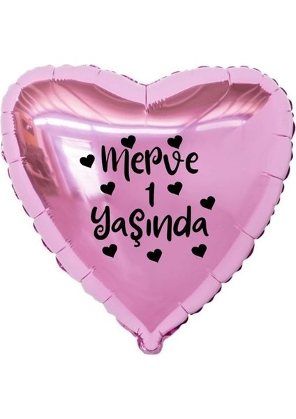 18 inç Pembe Renk Kişiye Özel Yaşında Yazılı Kalp Figürlü Kalp Folyo Balon