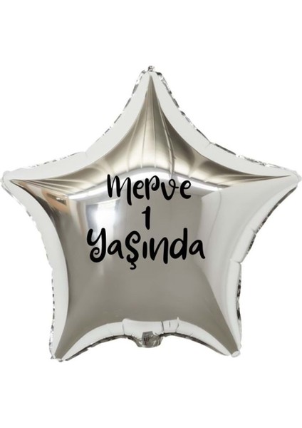 18 inç Gümüş Renk Kişiye Özel Yaşında Yazılı Yıldız Folyo Balon