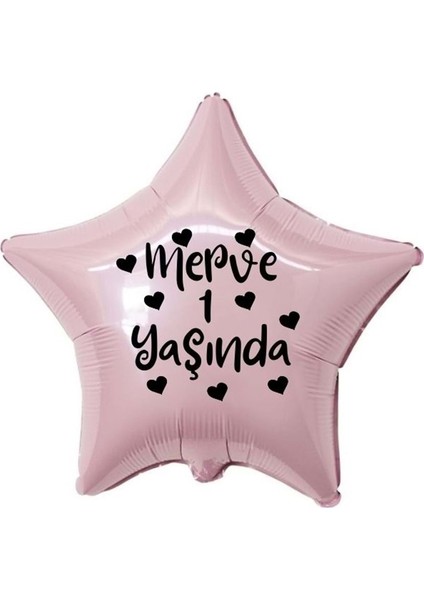 18 inç Pembe Renk Kişiye Özel Yaşında Yazılı Kalp Figürlü Yıldız Folyo Balon