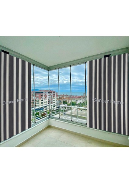 Ceylan Home Balkon Perdesi Brandası Gri Beyaz Çizgili 625X250