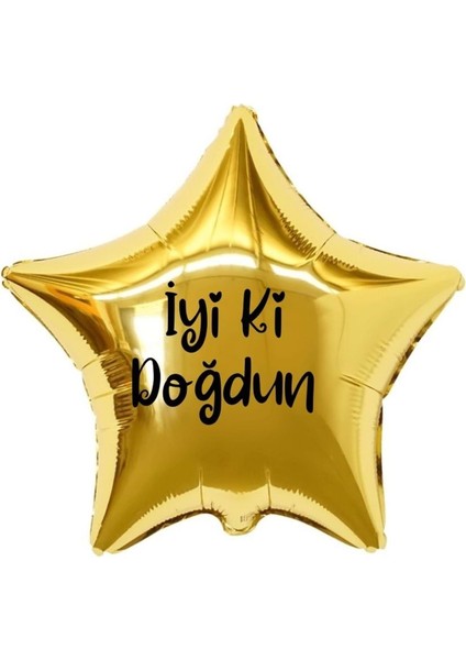 18 inç Gold Renk İyi ki Doğdun Yazılı Yıldız Folyo Balon