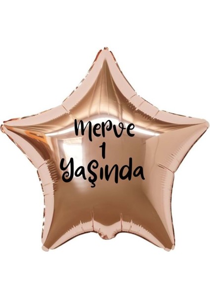 18 inç Rose Gold Renk Kişiye Özel Yaşında Yazılı Yıldız Folyo Balon