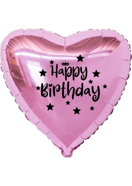 18 inç Pembe Renk Taç - Yıldız Figürlü Baby Shower Temalı Kalp Folyo Balon