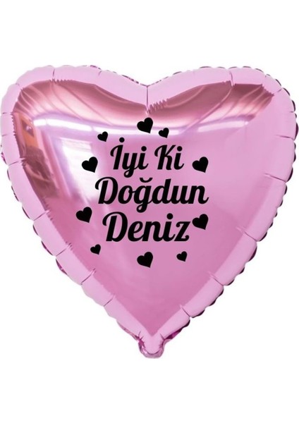 18 inç Pembe Renk Kişiye Özel İyi ki Doğdun Yazılı Kalp Figürlü Kalp Folyo Balon