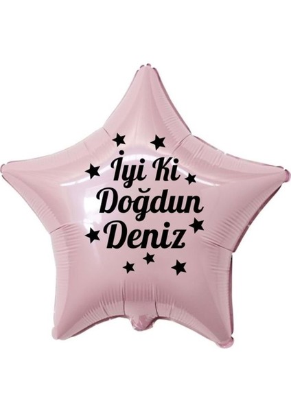 18 inç Pembe Renk Kişiye Özel İyi ki Doğdun Yazılı Yıldız Figürlü Yıldız Folyo Balon