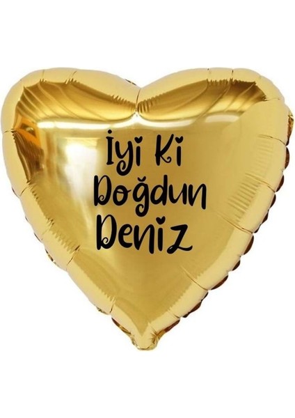 18 inç Gold Renk Kişiye Özel İyi ki Doğdun Yazılı Kalp Folyo Balon