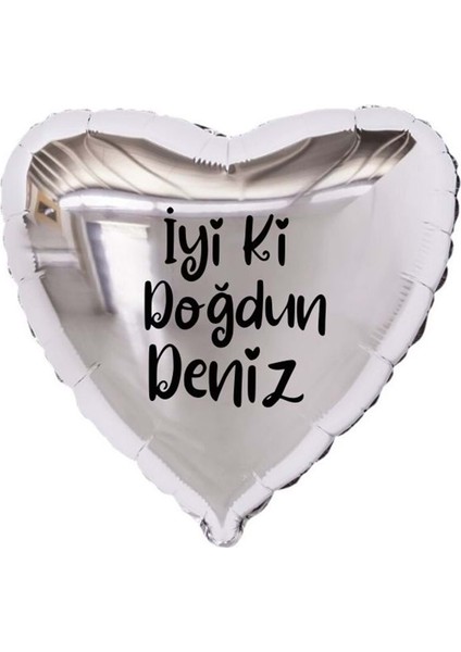 18 inç Gümüş Renk Kişiye Özel İyi ki Doğdun Yazılı Kalp Folyo Balon
