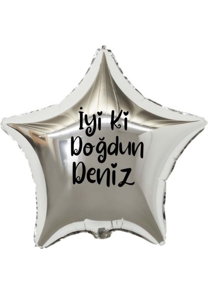 18 inç Gümüş Renk Kişiye Özel İyi ki Doğdun Yazılı Yıldız Folyo Balon