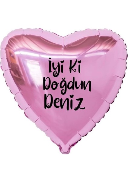 18 inç Pembe Renk Kişiye Özel İyi ki Doğdun Yazılı Kalp Folyo Balon