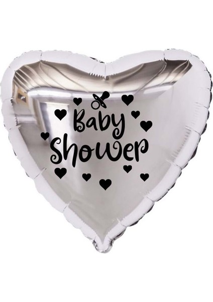 18 inç Gümüş Renk Kalp - Emzik Figürlü Baby Shower Temalı Kalp Folyo Balon