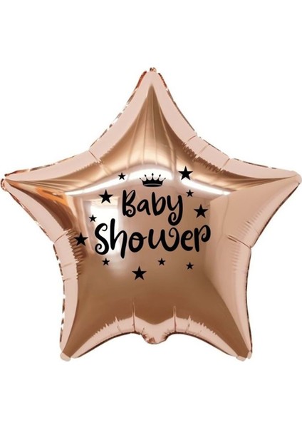 18 inç Rose Gold Renk Taç - Yıldız Figürlü Baby Shower Temalı Yıldız Folyo Balon