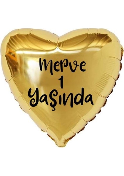 18 inç Gold Renk Kişiye Özel Yaşında Yazılı Kalp Folyo Balon