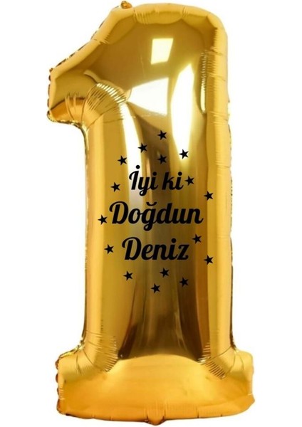 34 inç 1 Gold Renk Kişiye Özel İyi ki Doğdun Yazılı Yıldız Figürlü Rakam Folyo Balon