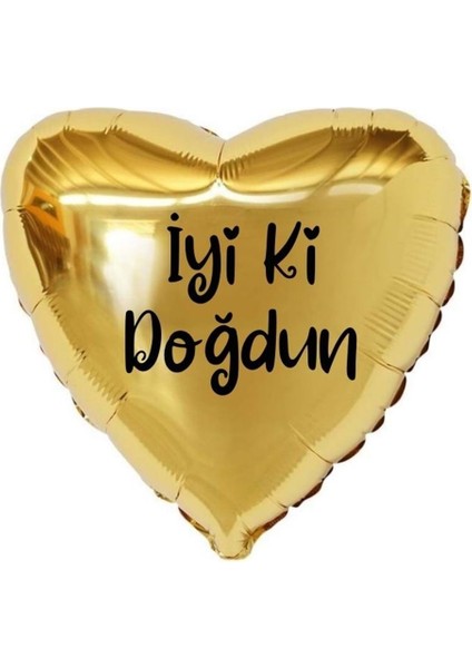 18 inç Gold Renk İyi ki Doğdun Yazılı Kalp Folyo Balon