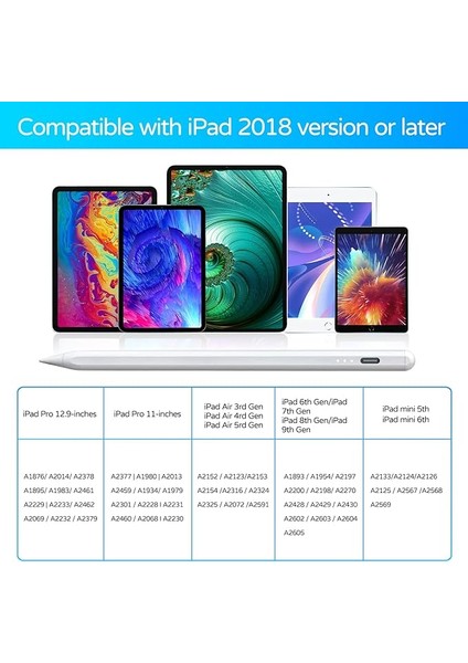 Ipad 9. Nesil 10.2 Sensitivity Stylus Kapasitif Tasarım Çizim Tablet Kalemi(3 Ad Yedek Uç)