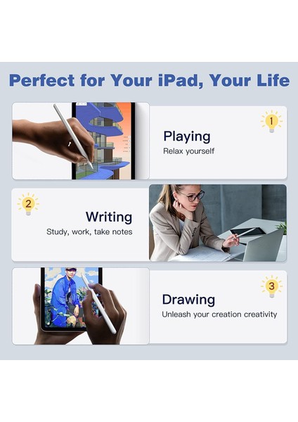 Ipad 9. Nesil 10.2 Sensitivity Stylus Kapasitif Tasarım Çizim Tablet Kalemi(3 Ad Yedek Uç)