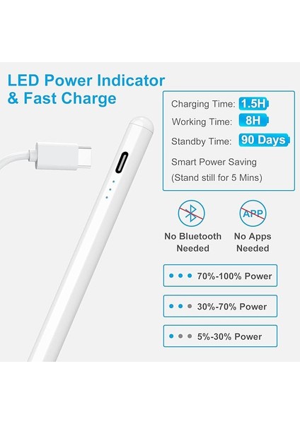 Ipad 9. Nesil 10.2 Sensitivity Stylus Kapasitif Tasarım Çizim Tablet Kalemi(3 Ad Yedek Uç)