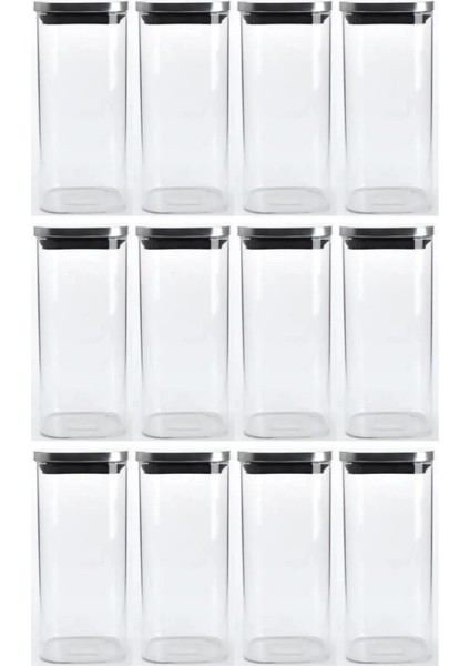 Vakum Krom Kapaklı Kare Cam Kavanoz 6,5X15,5 cm - 450 ml Cam Baharatlık Saklama Kabı 12 Adet