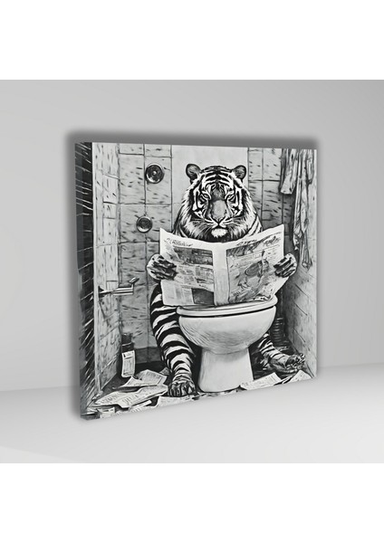 Tekli Kare Kanvas Banyo Tablosu Gazete Okuyan Kaplan fiyatları