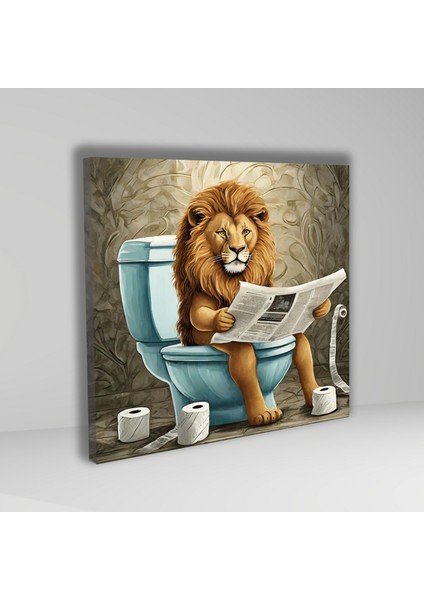 Tekli Kare Kanvas Banyo Tablosu Gazete Okuyan Aslan fiyatları