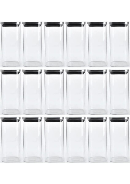Vakum Krom Kapaklı Kare Cam Kavanoz 6,5X15,5 cm - 450 ml Cam Baharatlık Saklama Kabı 18 Adet