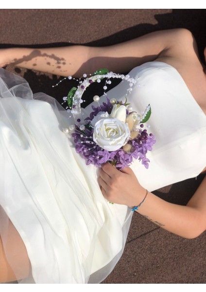 Purple Moon Gelin Buketi ve Damat Yaka Çiçeği (Düğün, Nişan, Kına, El Buketi, Gelin Çiçeği, Damat)