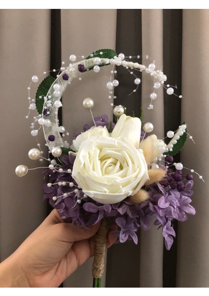 Purple Moon Gelin Buketi ve Damat Yaka Çiçeği (Düğün, Nişan, Kına, El Buketi, Gelin Çiçeği, Damat) fırsatları