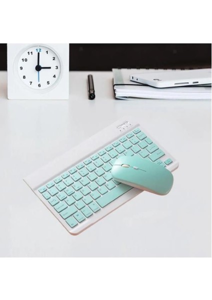 Wenn Tab Pro 10 10.1" Uyumlu Kablosuz Bluetooth Şarj Edilebilir Mini Q Klavye Mouse Seti - Mavi