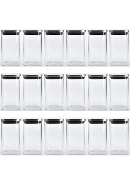 Vakum Krom Kapaklı Kare Cam Kavanoz 6,5X12,5 cm - 350 ml Cam Baharatlık Saklama Kabı 18 Adet