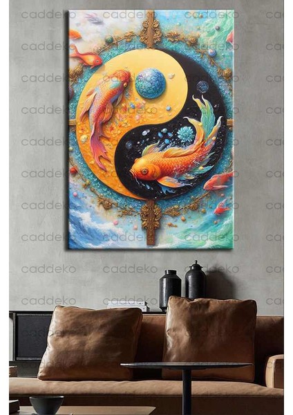 Ying Yang ve Balık Feng Shui Kanvas Tablo FNGS20