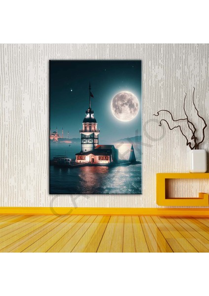 Istabul Kızkulesi Dolunay Fantastik Gece 2 Dekoratif Kanvas Tablo DKMR475