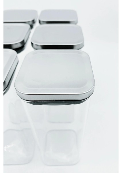 Vakum Krom Kapaklı Kare Cam Kavanoz 6,5X12,5 cm - 350 ml Cam Baharatlık Saklama Kabı 6 Adet