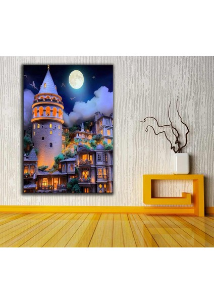 Galata Kulesi Istanbul Fantastik Masalsı Gece Kanvas Tablo DKMR279