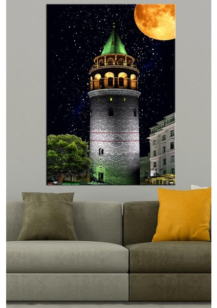 Galata Kulesi Istanbul Masalsı Gece Kanvas Tablo DKMR220