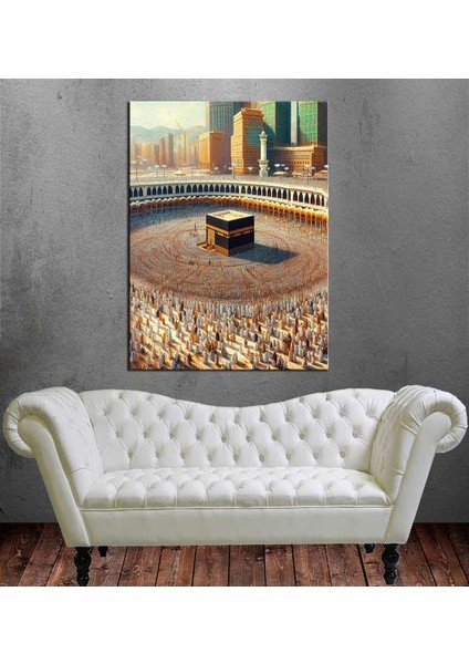 Kabe Mekke Dijital Grafik Çalışması Dikey Kanvas Tablo DKMR304