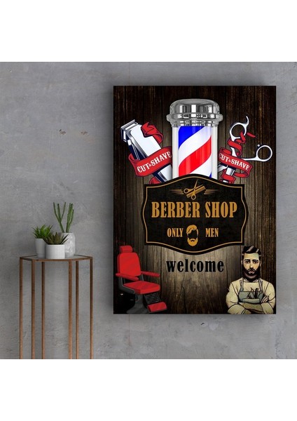 Erkek Berberi Malzemeleri Ağaç Görünüm Kanvas Tablo SLM85