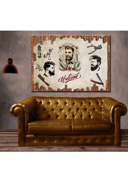 Berber Dükkanı Tablosu Retro Tarz Kanvas Tablo SLM17