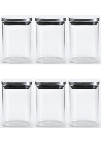 Vakum Krom Kapaklı Kare Cam Kavanoz 6,5X10,5 cm - 300 ml Cam Baharatlık Saklama Kabı 6 Adet