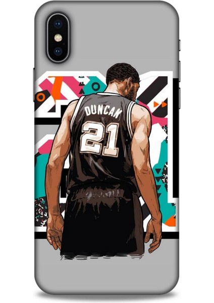 Apple iPhone x Kılıf Basketbolcular 27 Duncan 21 Gri Lazer Kesim Silikon