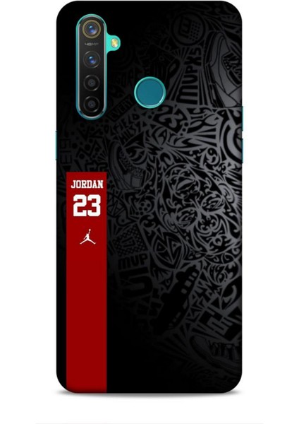 Realme 5 Pro Kılıf Basketbolcular 4 Jordan 23 Siyah Kırmızı Silikon Kılıf