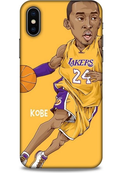 Apple iPhone x Kılıf Basketbolcular 10 Laker 24 Mor Sarı Full Hd Kılıf